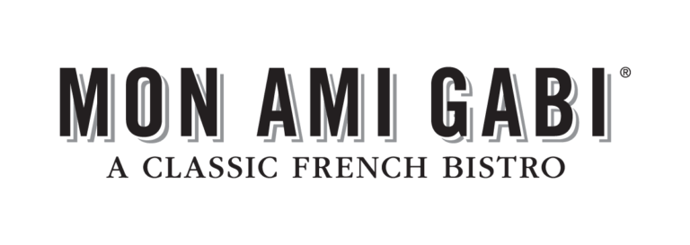 Black text on a light background reads "MON AMI GABI" in large, bold letters, with "A CLASSIC FRENCH BISTRO" in smaller, uppercase letters below.