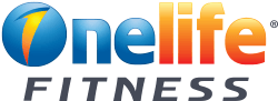 Logo for Onelife Fitness. The word "Onelife" is in a gradient blue-to-orange color, with a stylized number one inside the "O." The word "FITNESS" appears in gray capital letters below.