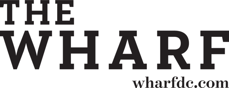 Black text on a white background reads "THE WHARF" in large, bold letters, with "wharfdc.com" in smaller letters beneath it.
